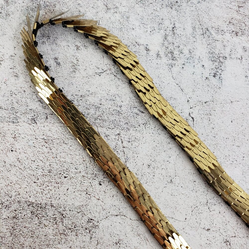 Vintage Art Deco Gold Metallic Belt Skinny Fish Scale Elastic 80's Glam Disco - Picture 8 of 8